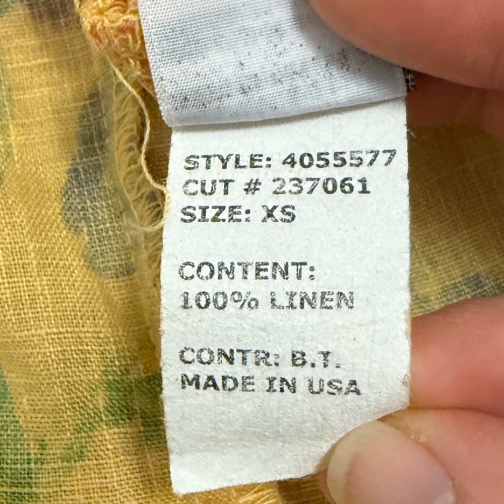 Cut Loose 100% Linen Mustard Yellow Floral Hi-Low Hem Flowy Tank XS Cottagecore - Picture 8 of 8